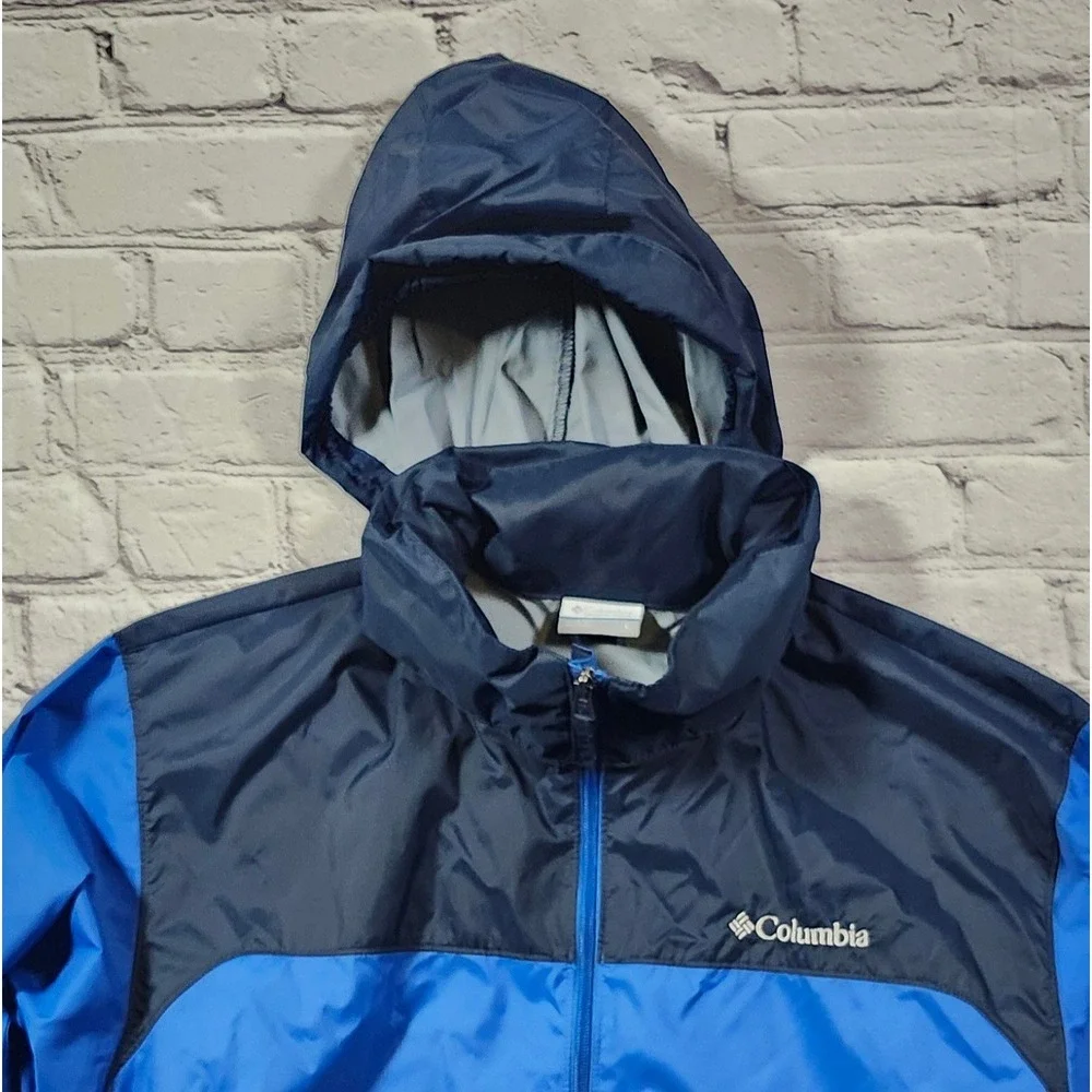 Columbia Mens Blue Packable Hood Windbreaker Jacket Large Full Zip Mesh Lined